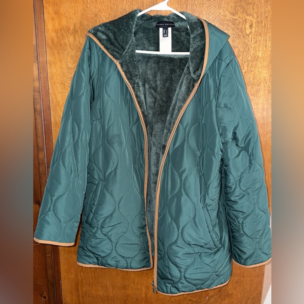 Susan Graver Forest Green Quilted Puffer Jacket